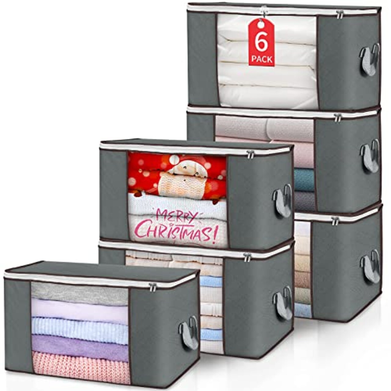90L Large Storage Bags 6 Pack Clothes Storage Bins Foldable